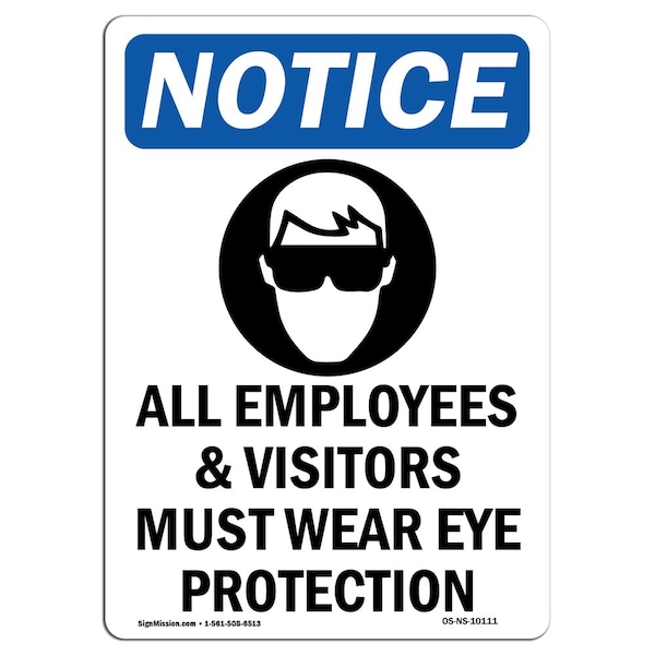 OSHA Notice Sign, 5" H, 3.5" W, All Employees And Visitors Sign With Symbol, Portrait, 10PK